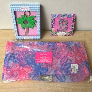 Lilly Pulitzer GWP Mesh Tote Pink Isle Tote, Palm Tree GPS Tag & ‘B’ Monogram